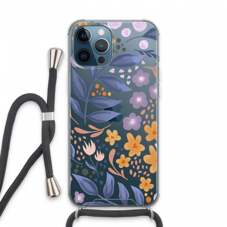 Flowers with blue leaves: iPhone 13 Pro Max Transparant Hoesje met koord