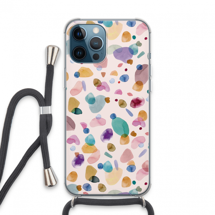 Terrazzo Memphis Pink: iPhone 13 Pro Max Transparant Hoesje met koord