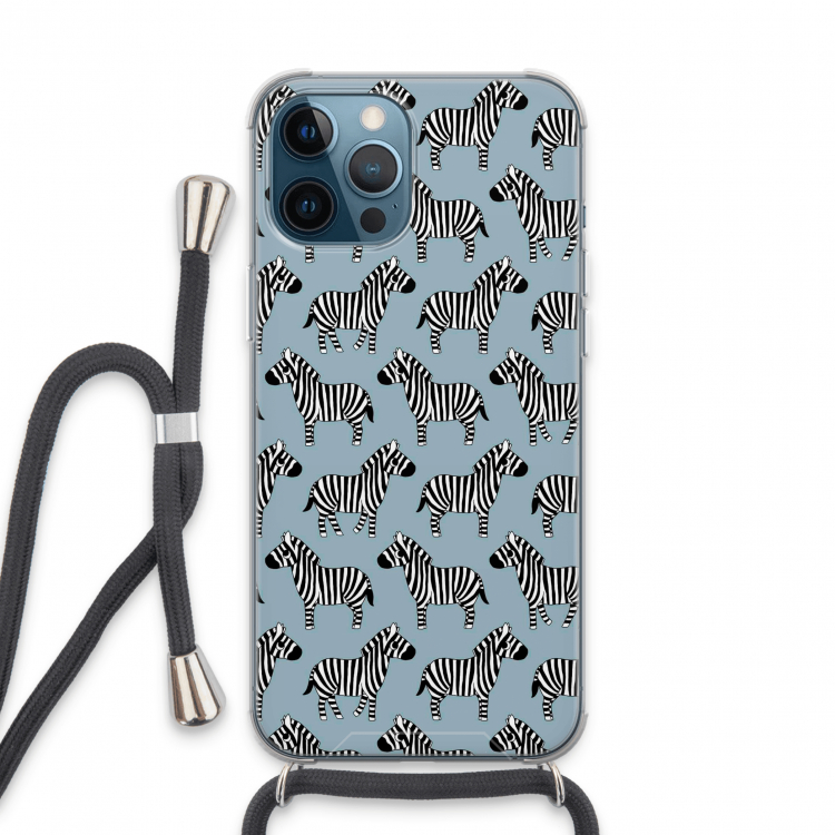 Zebra: iPhone 13 Pro Max Transparant Hoesje met koord