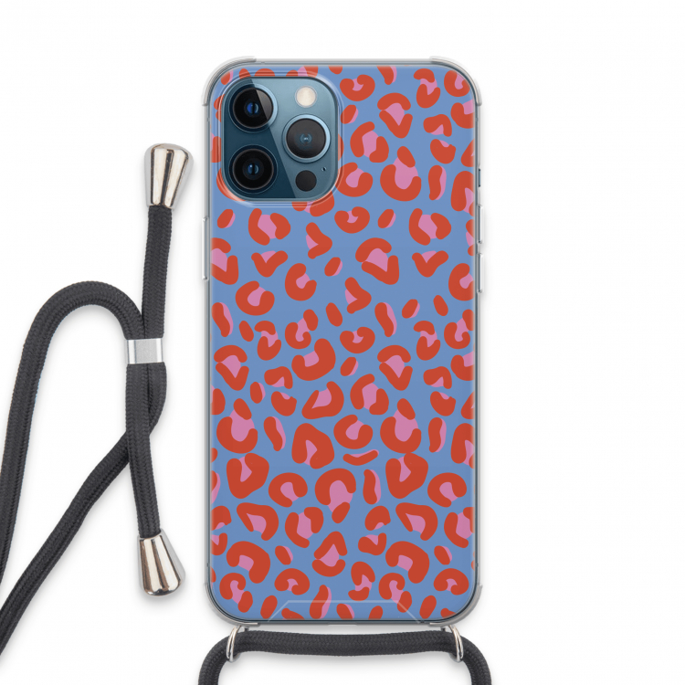 Leopard blue: iPhone 13 Pro Max Transparant Hoesje met koord