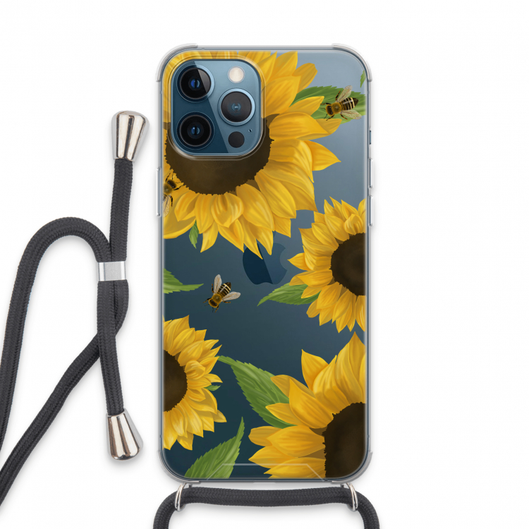 Sunflower and bees: iPhone 13 Pro Max Transparant Hoesje met koord