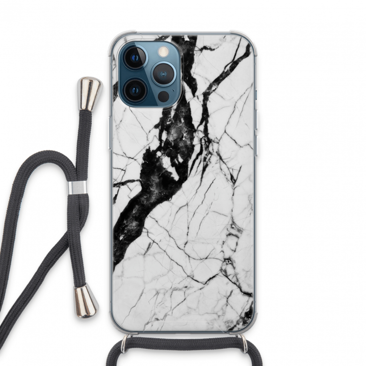 Witte marmer 2: iPhone 13 Pro Max Transparant Hoesje met koord