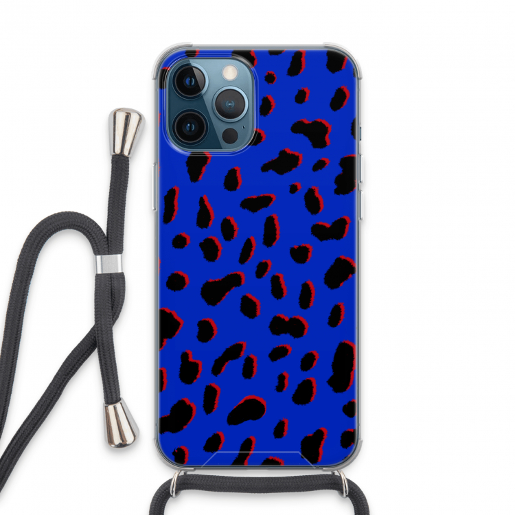 Blue Leopard: iPhone 13 Pro Max Transparant Hoesje met koord