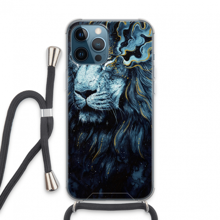 Darkness Lion: iPhone 13 Pro Max Transparant Hoesje met koord
