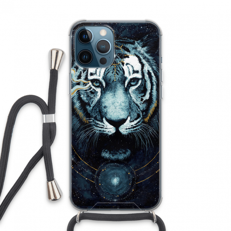 Darkness Tiger: iPhone 13 Pro Max Transparant Hoesje met koord