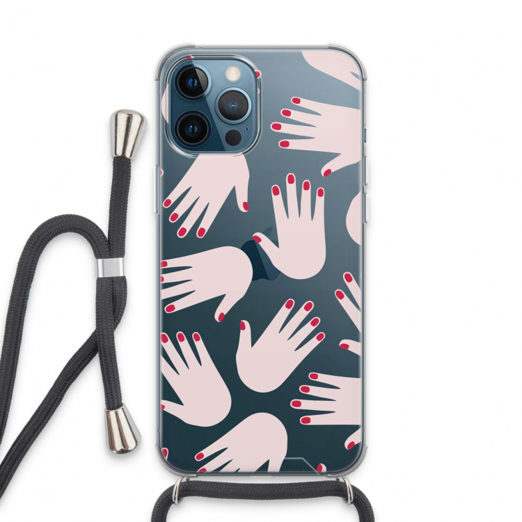 Hands pink: iPhone 13 Pro Max Transparant Hoesje met koord