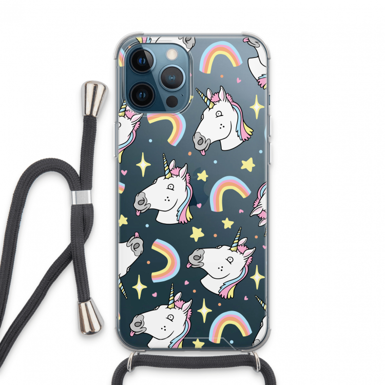 Rainbow Unicorn: iPhone 13 Pro Max Transparant Hoesje met koord
