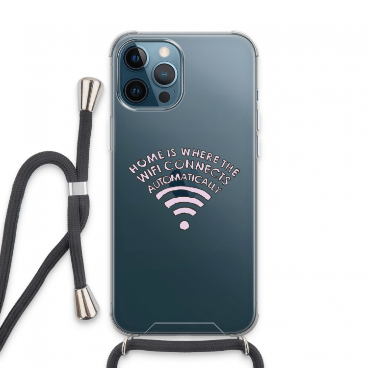 Home Is Where The Wifi Is: iPhone 13 Pro Max Transparant Hoesje met koord