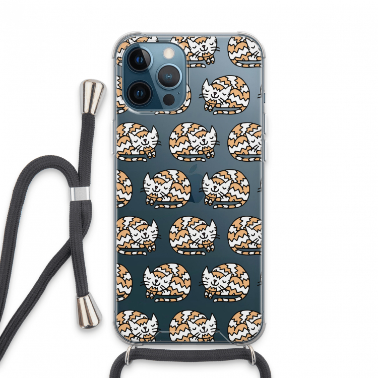 Slapende poes: iPhone 13 Pro Max Transparant Hoesje met koord