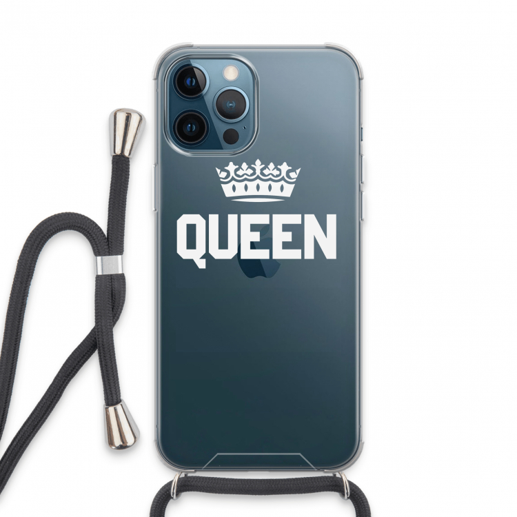 Queen zwart: iPhone 13 Pro Max Transparant Hoesje met koord