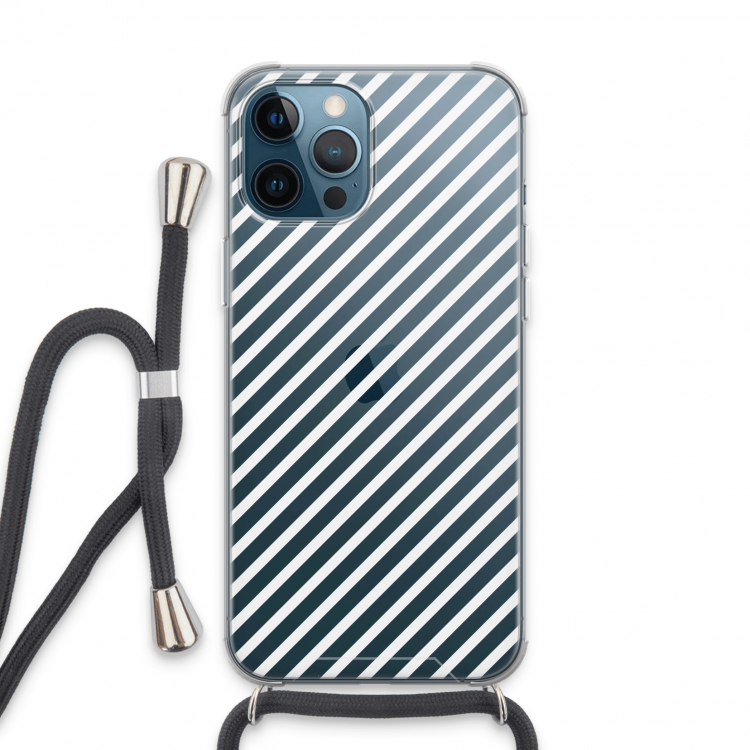 Strepen zwart-wit: iPhone 13 Pro Max Transparant Hoesje met koord