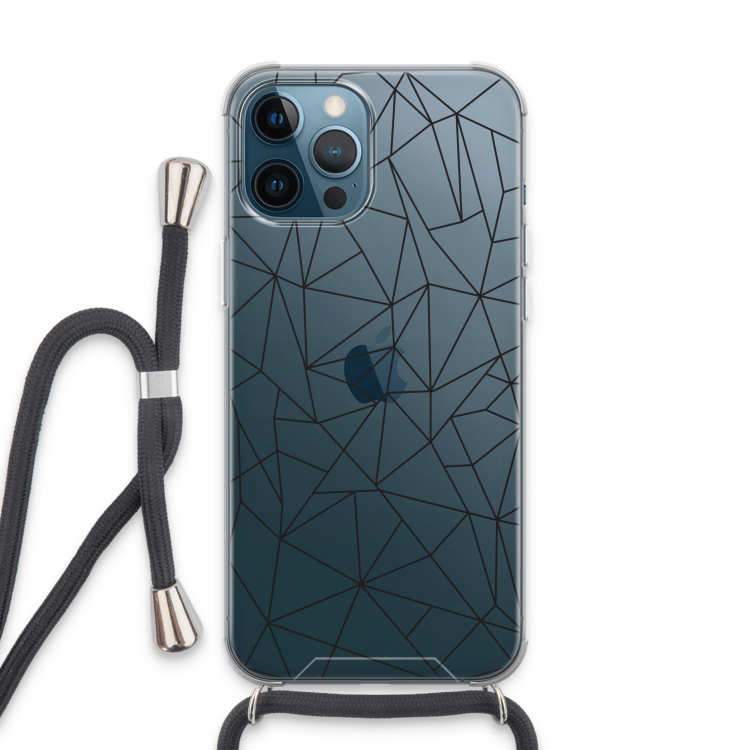Geometrische lijnen zwart: iPhone 13 Pro Max Transparant Hoesje met koord