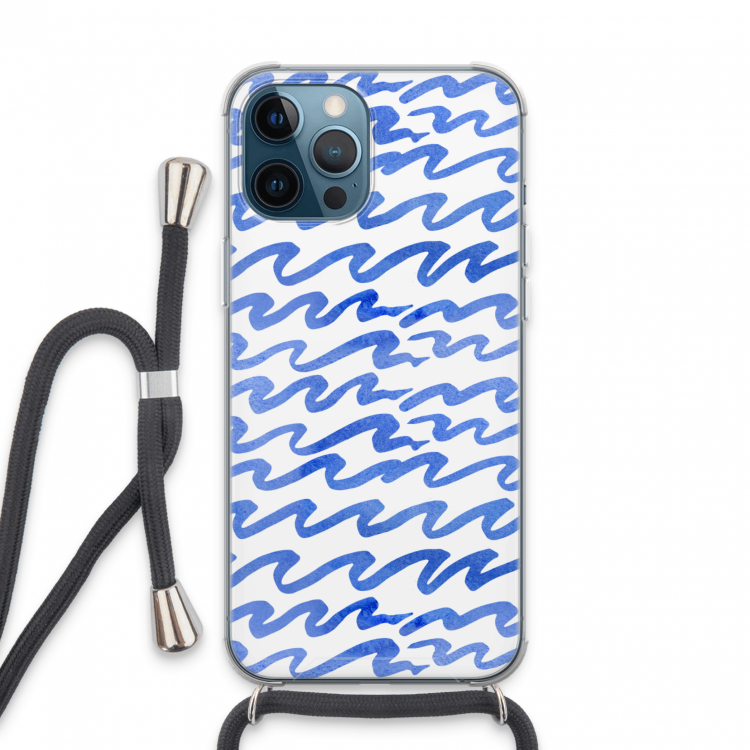 Blauwe golven: iPhone 13 Pro Max Transparant Hoesje met koord