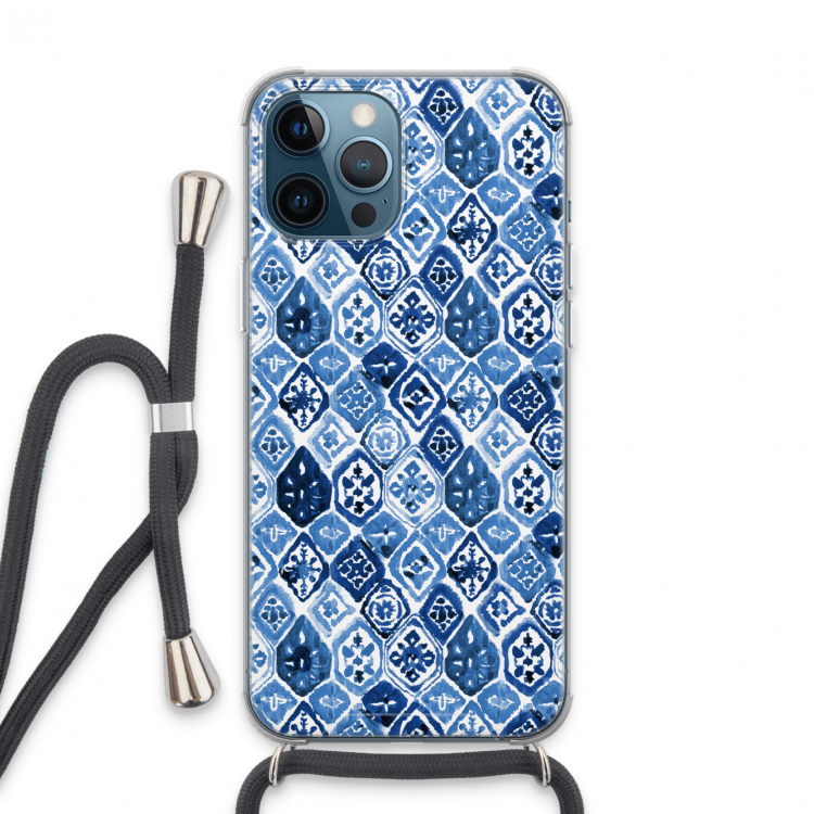 Blauw motief: iPhone 13 Pro Max Transparant Hoesje met koord
