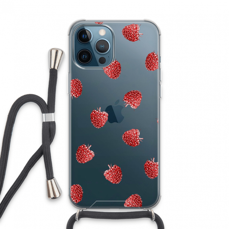 Framboosjes: iPhone 13 Pro Max Transparant Hoesje met koord