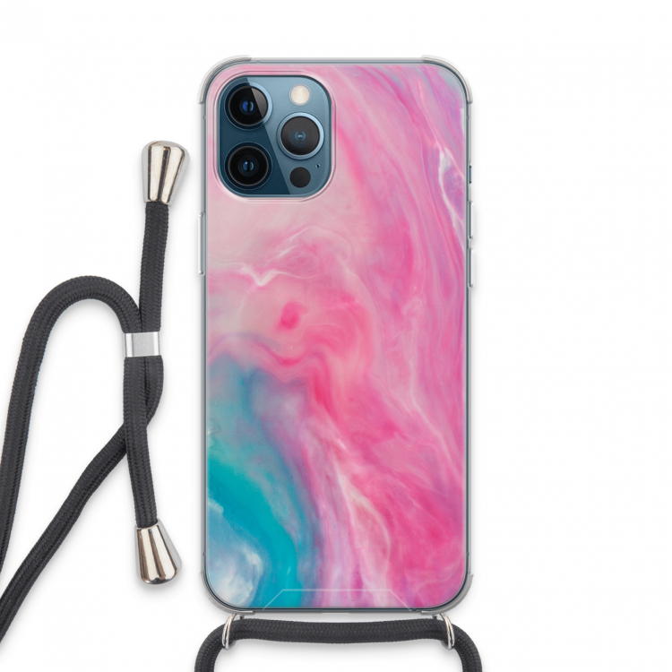 Roze explosie: iPhone 13 Pro Max Transparant Hoesje met koord