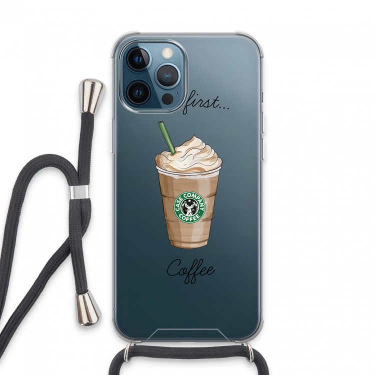 But first coffee: iPhone 13 Pro Max Transparant Hoesje met koord