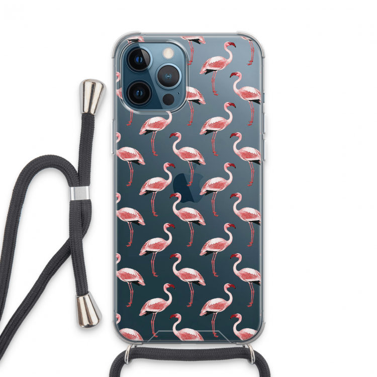 Flamingoprint groen: iPhone 13 Pro Max Transparant Hoesje met koord