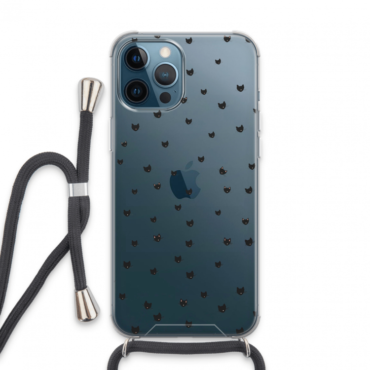 Kleine kattenkopjes: iPhone 13 Pro Max Transparant Hoesje met koord