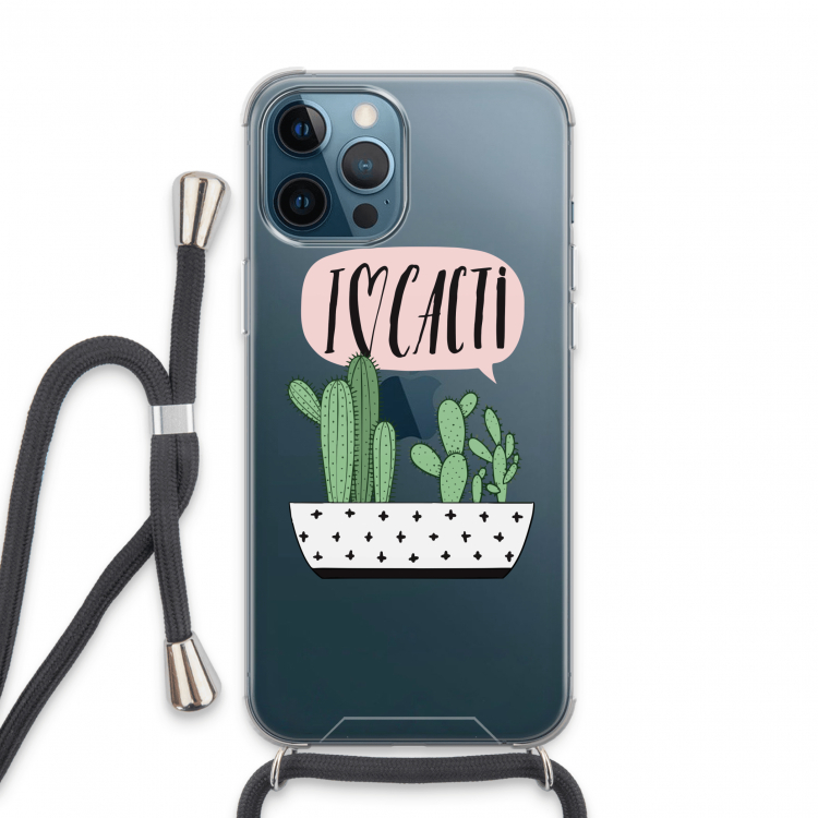 I love cacti: iPhone 13 Pro Max Transparant Hoesje met koord