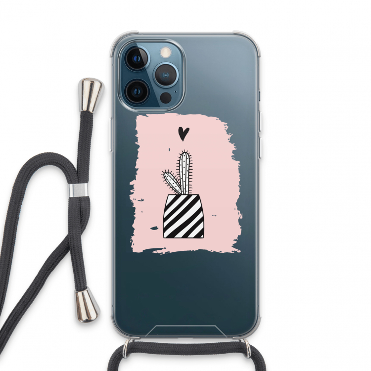 Zwart-wit cactus: iPhone 13 Pro Max Transparant Hoesje met koord