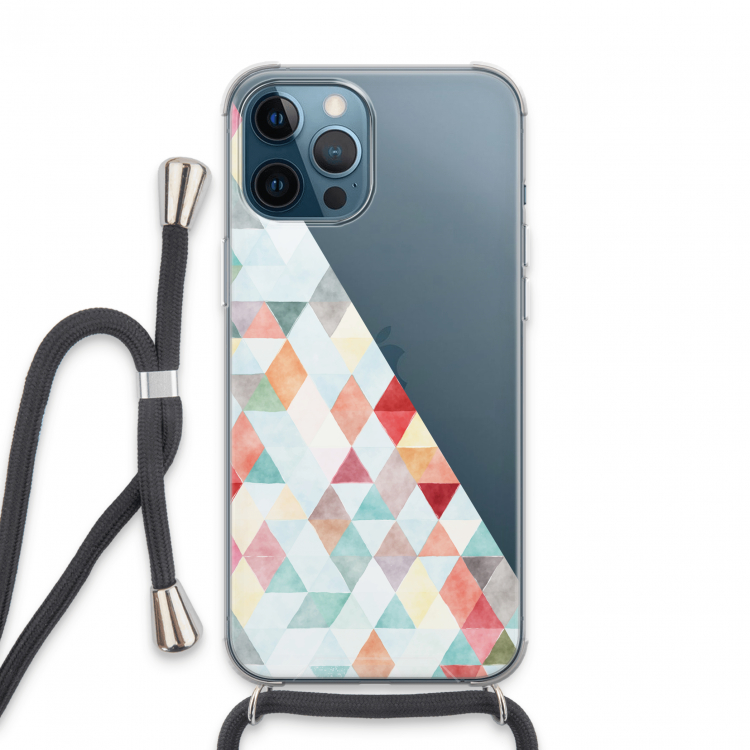 Gekleurde driehoekjes pastel: iPhone 13 Pro Max Transparant Hoesje met koord