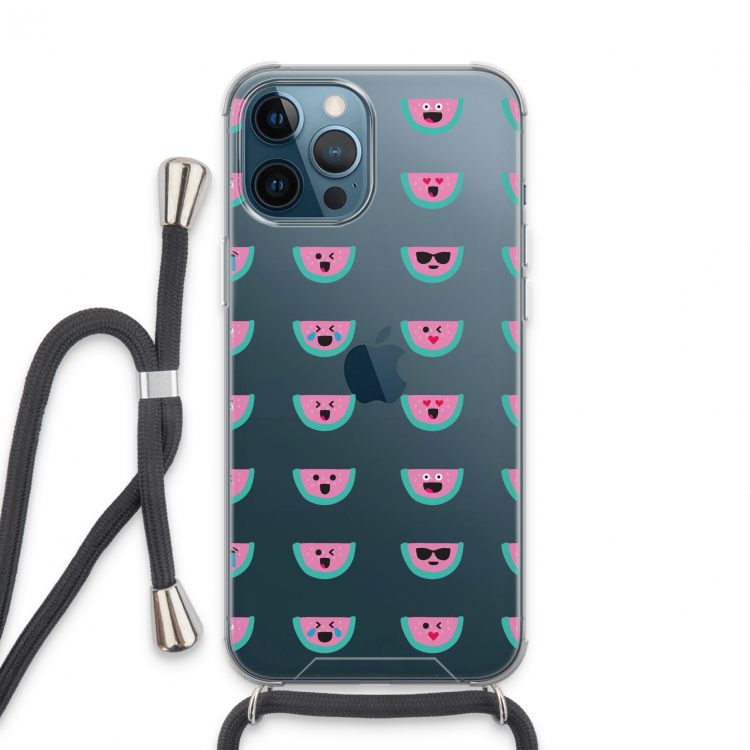 Smiley watermeloenprint: iPhone 13 Pro Max Transparant Hoesje met koord