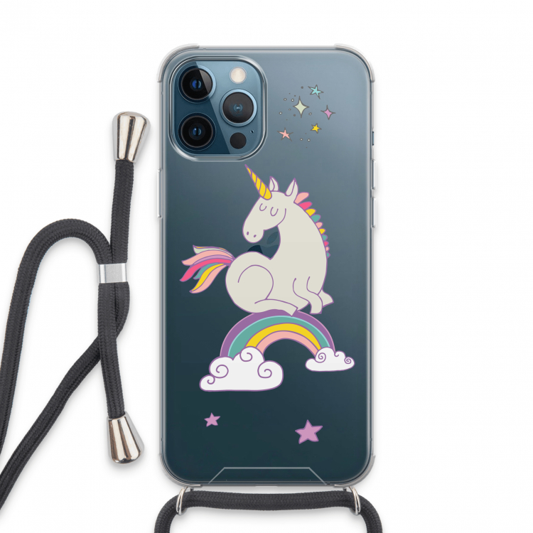 Regenboog eenhoorn: iPhone 13 Pro Max Transparant Hoesje met koord