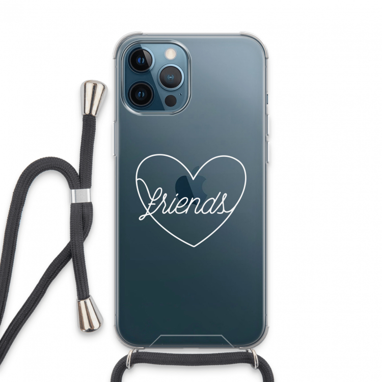 Friends heart pastel: iPhone 13 Pro Max Transparant Hoesje met koord