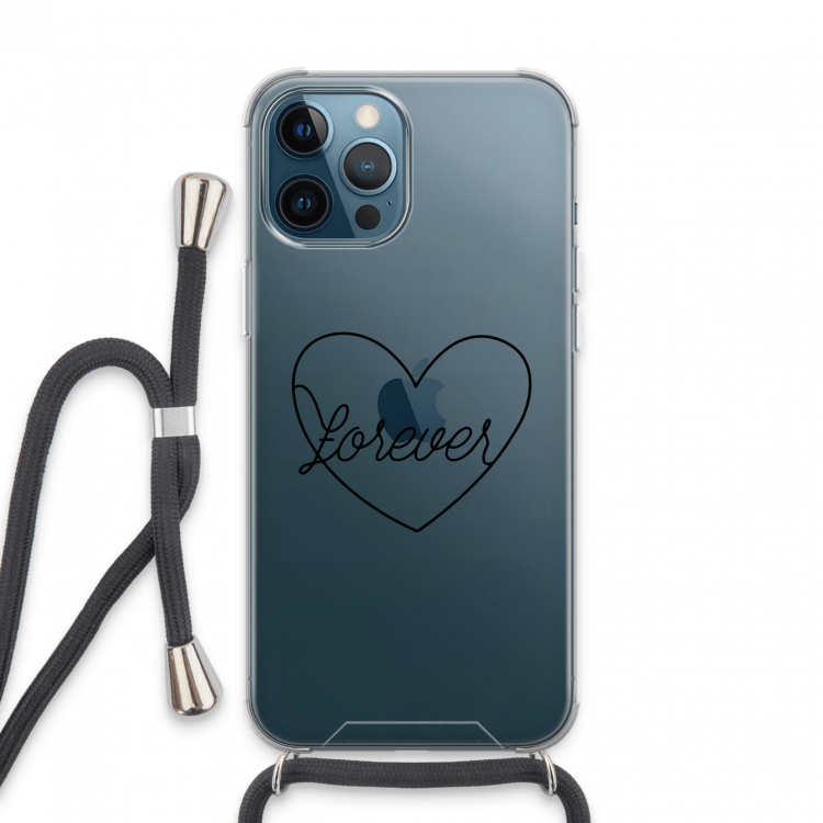 Forever heart black: iPhone 13 Pro Max Transparant Hoesje met koord