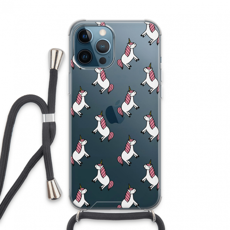 Eenhoorns overal: iPhone 13 Pro Max Transparant Hoesje met koord