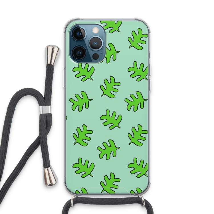 Groene blaadjes: iPhone 13 Pro Max Transparant Hoesje met koord