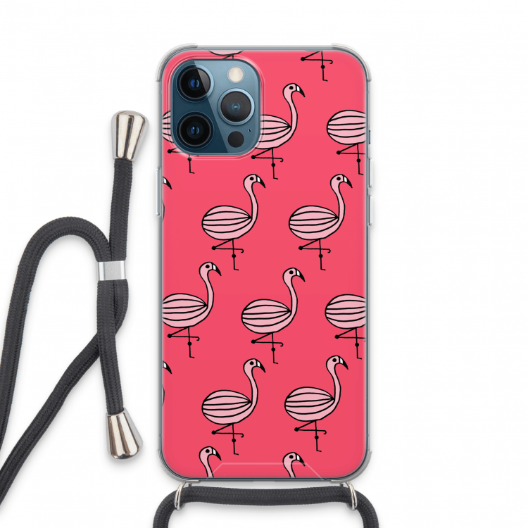 Flamingo: iPhone 13 Pro Max Transparant Hoesje met koord