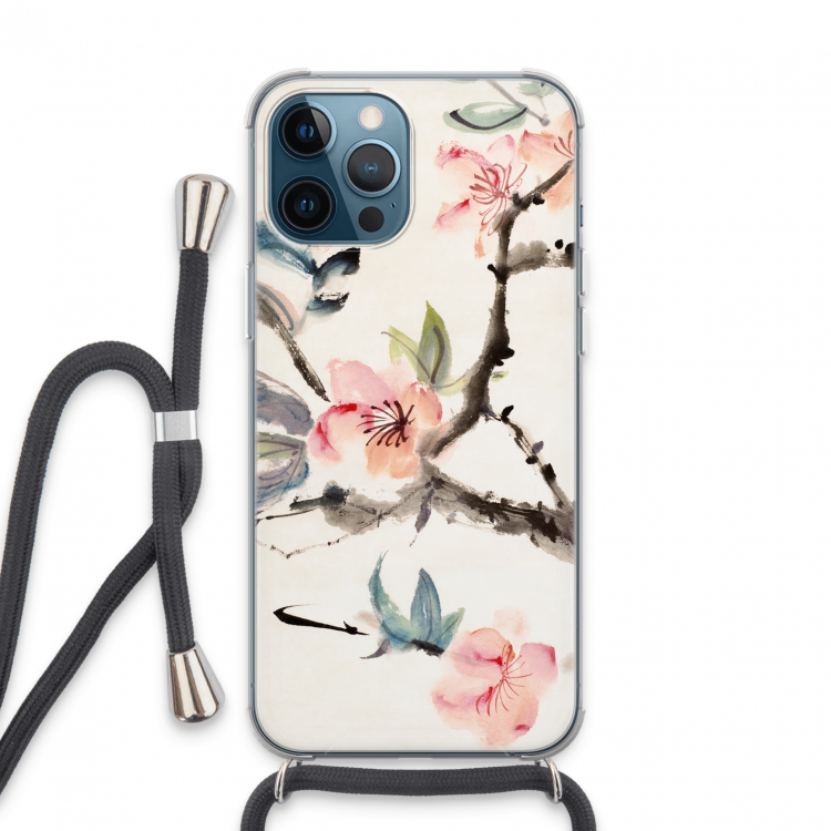 Japanse bloemen: iPhone 13 Pro Max Transparant Hoesje met koord