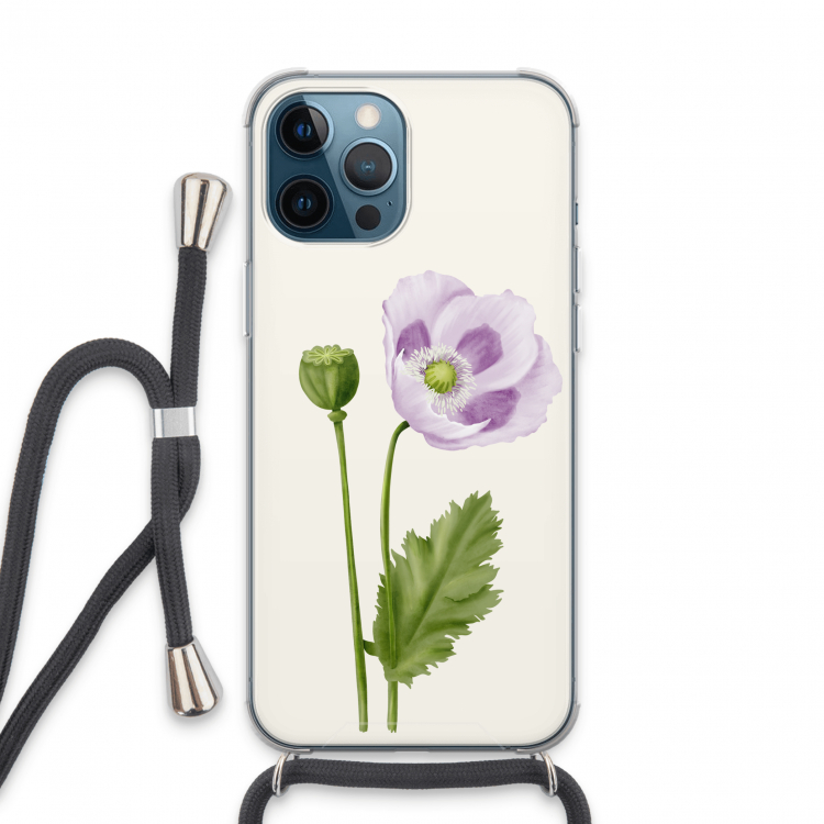 Purple poppy: iPhone 13 Pro Max Transparant Hoesje met koord