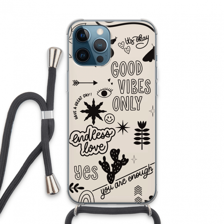 Good vibes: iPhone 13 Pro Max Transparant Hoesje met koord