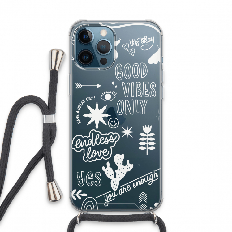Good vibes: iPhone 13 Pro Max Transparant Hoesje met koord