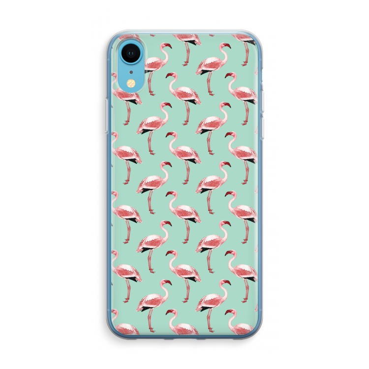 Flamingoprint groen: iPhone XR Transparant Hoesje