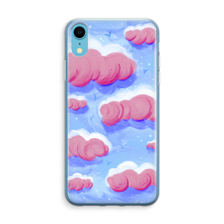 Roze wolken met vogels: iPhone XR Transparant Hoesje
