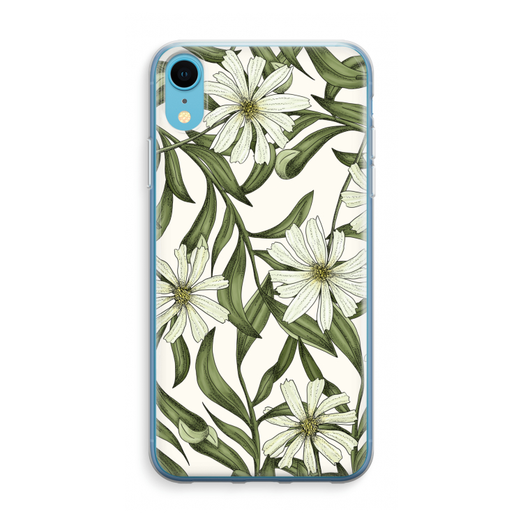 Wit bloemenpatroon: iPhone XR Transparant Hoesje