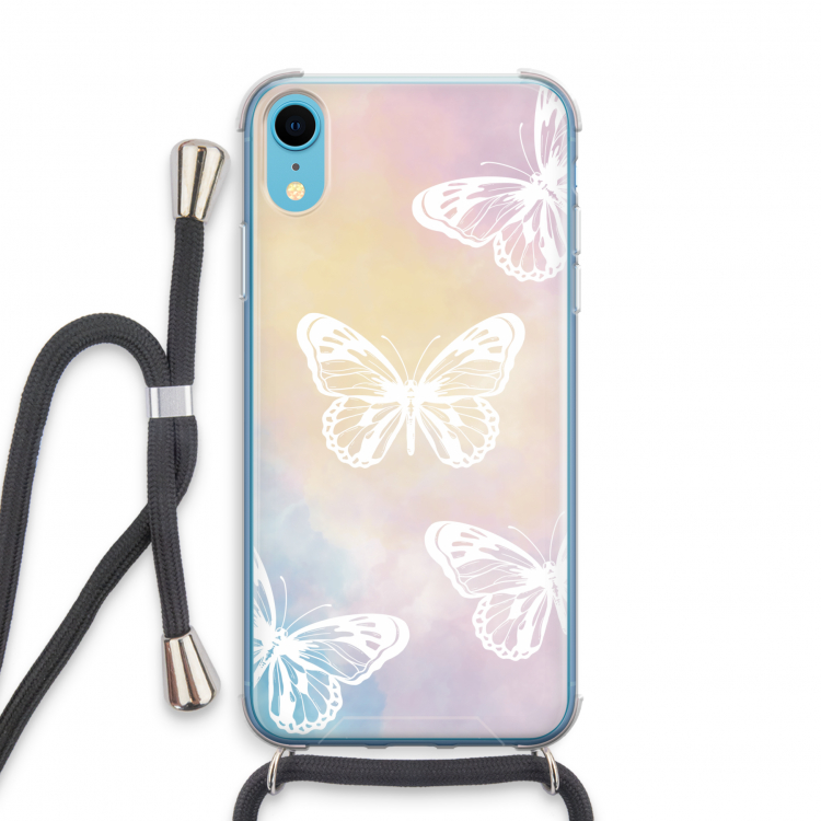 White butterfly: iPhone XR Transparant Hoesje met koord