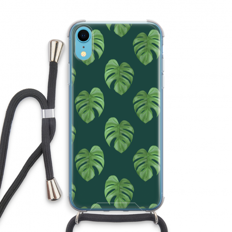 Monstera leaves: iPhone XR Transparant Hoesje met koord