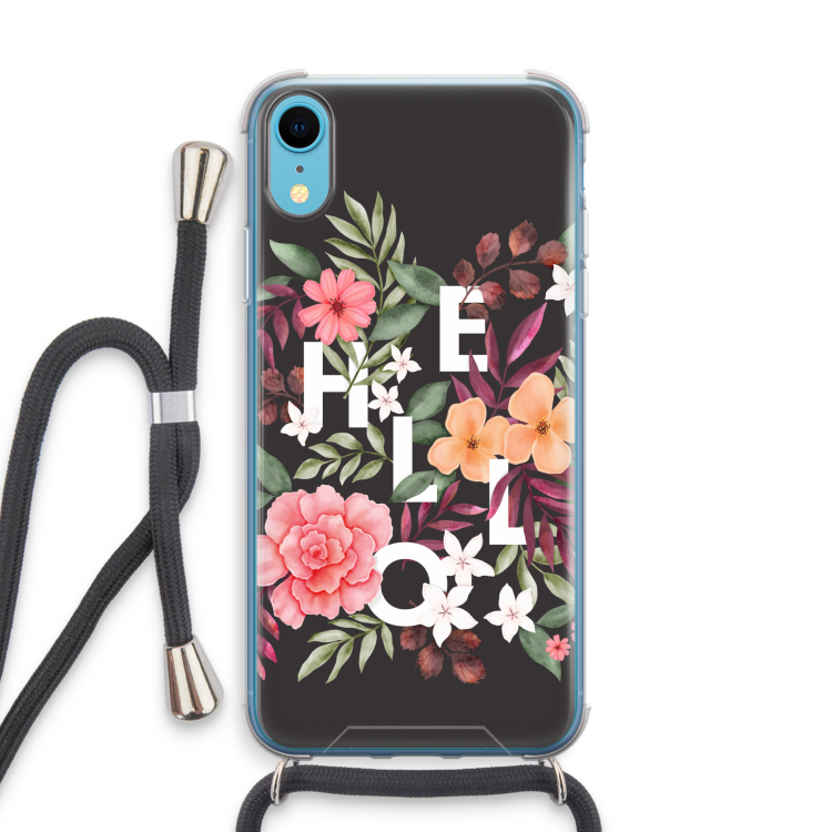 Hello in flowers: iPhone XR Transparant Hoesje met koord