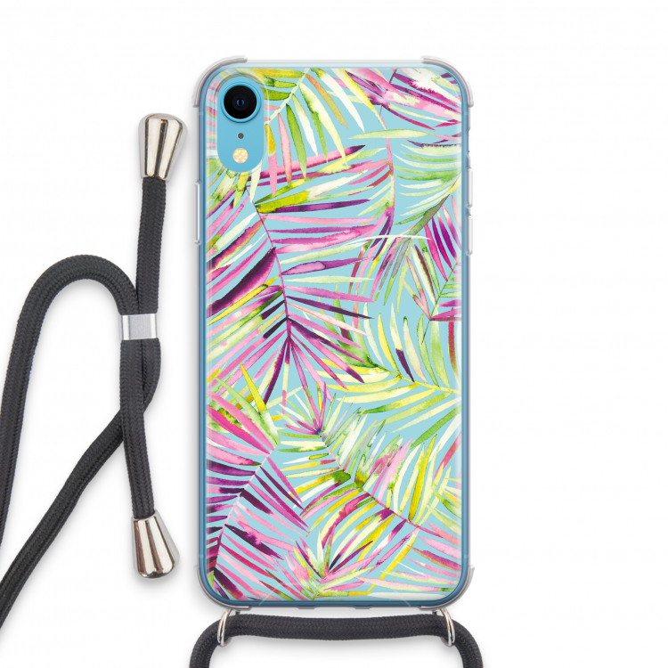 Tropical Palms Blue: iPhone XR Transparant Hoesje met koord