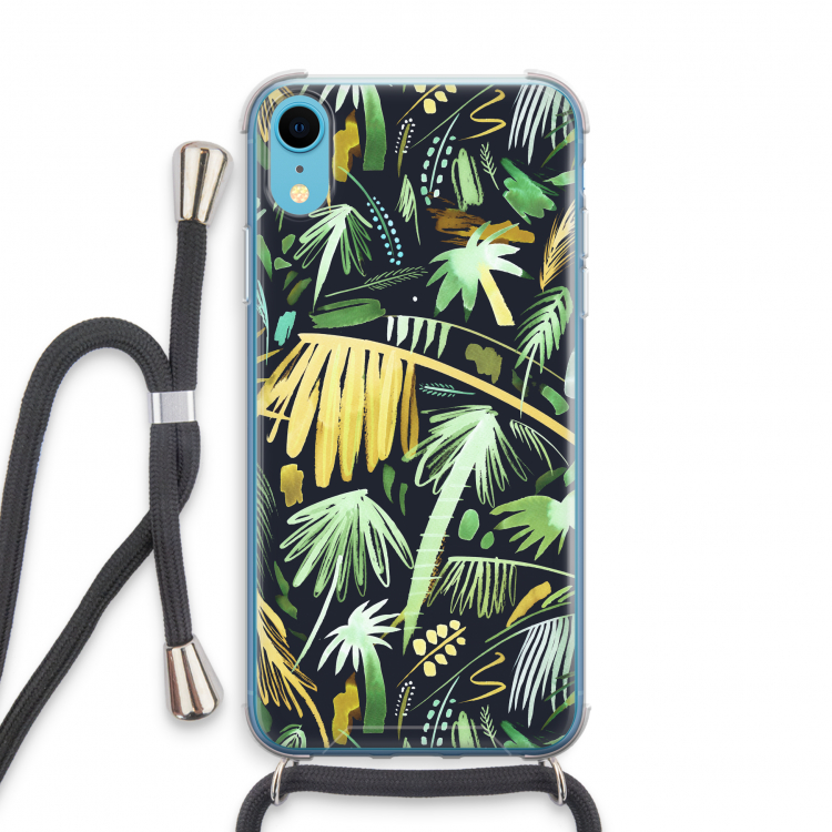 Tropical Palms Dark: iPhone XR Transparant Hoesje met koord