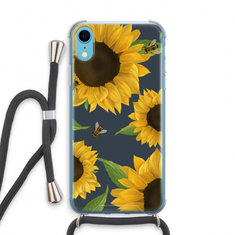 Sunflower and bees: iPhone XR Transparant Hoesje met koord