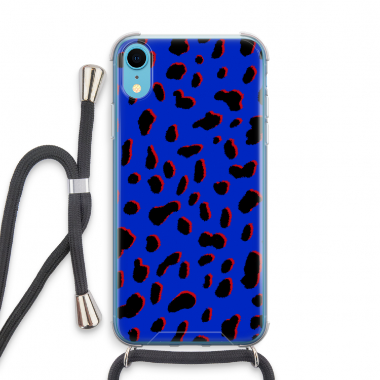 Blue Leopard: iPhone XR Transparant Hoesje met koord