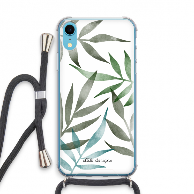 Tropical watercolor leaves: iPhone XR Transparant Hoesje met koord