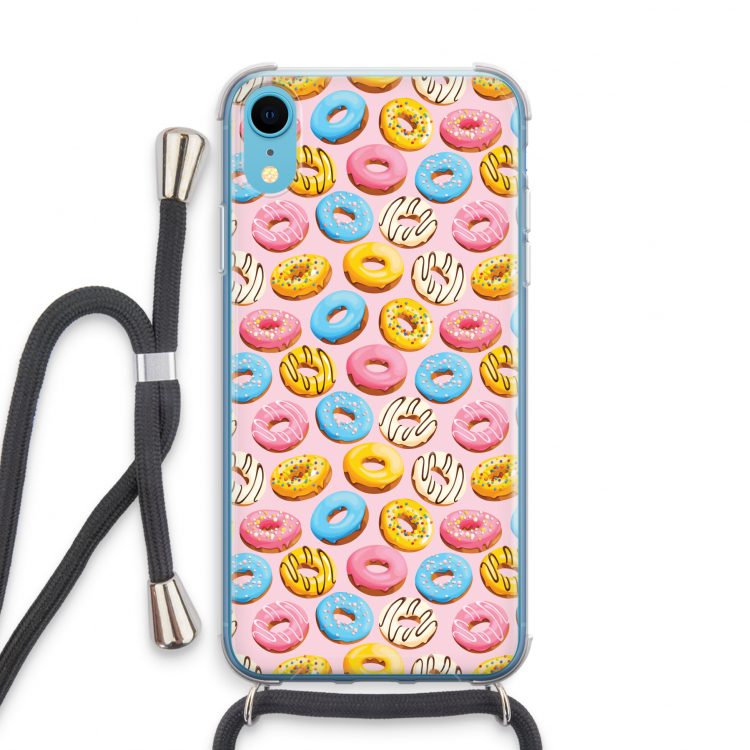 Pink donuts: iPhone XR Transparant Hoesje met koord