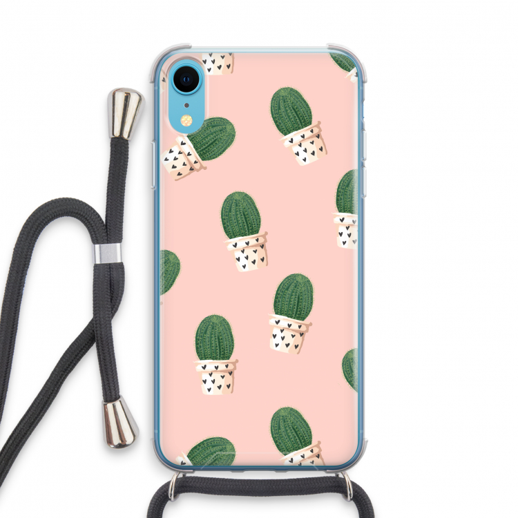 Cactusprint roze: iPhone XR Transparant Hoesje met koord
